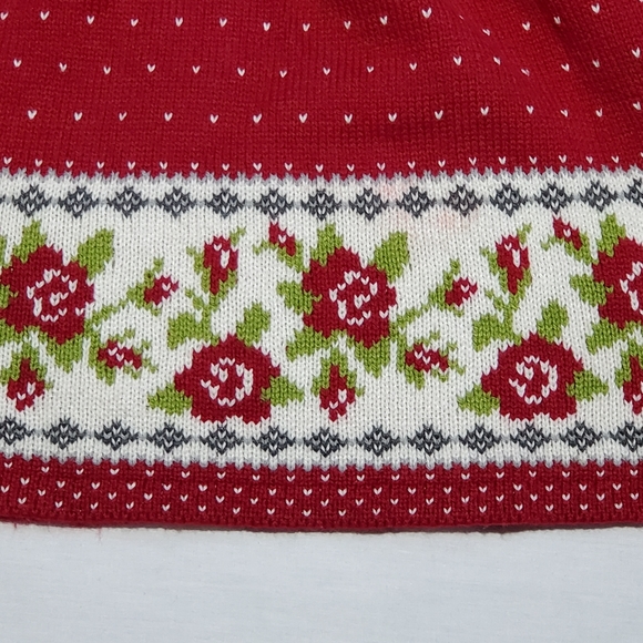 set-  knitted dress for girl with hat, christmas dress, 24 months.  Red. - Picture 6 of 13